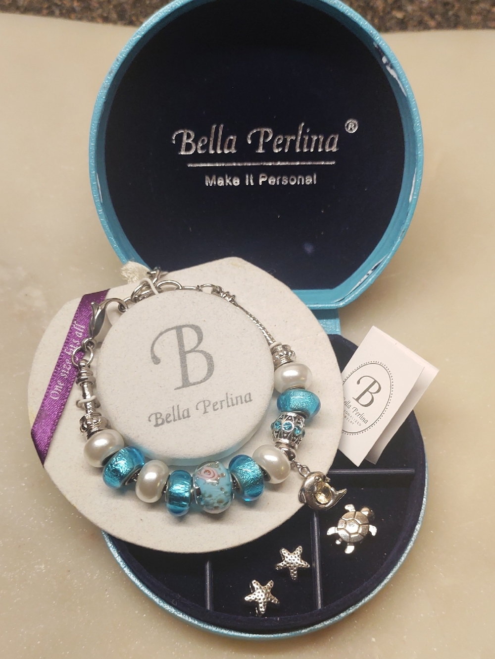 Bella Perlina Teal Charm Bracelet - Beads Fit Pandora!